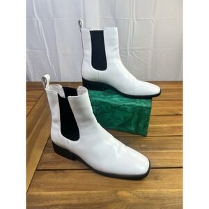 Jeffrey‎ Campbell Sz 8 Emrys Women's Chelsea Boots White Pull On Mod/GoGo